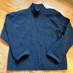 Eileen Fisher black textured collared zip up jacket size small